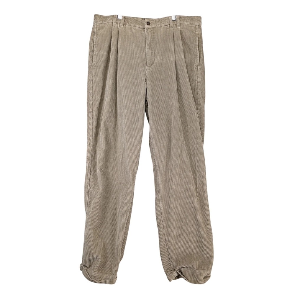 Vintage 90s Chaps Ralph Lauren Beige Pleated Corduroy Pants Mens 38x32" Academia
